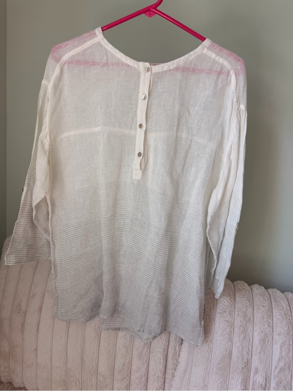 Eileen Fisher White to Light Gray Ombre Tubic Long Sleeve Linen Shirt